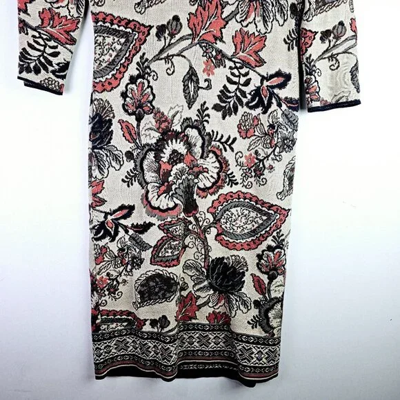 Peruvian Connection Floral Stretch Pima Cotton Bodycon Sweater Dress, Peru, Sz S - Picture 5 of 11